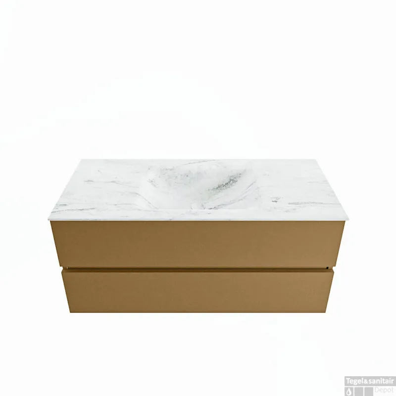 MONDIAZ VICA-DLUX 110cm badmeubel onderkast Oro 2 lades. Inbouw wastafel CLOUD midden 1 kraangat, kleur Opalo. Korting