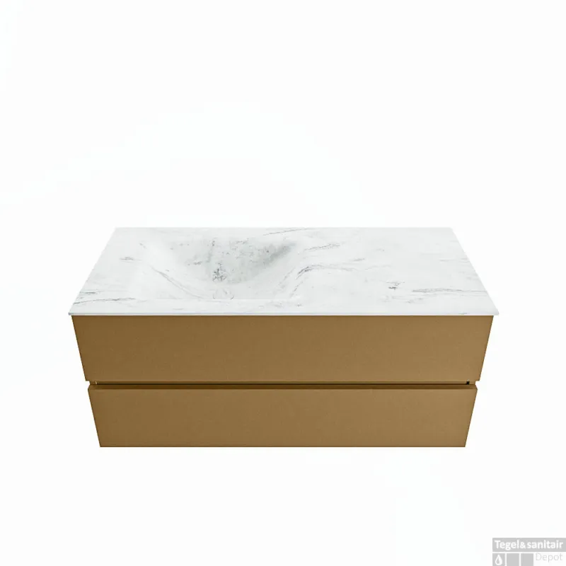Nu Kopen MONDIAZ VICA-DLUX 110cm badmeubel onderkast Oro 2 lades. Inbouw wastafel CLOUD links 1 kraangat, kleur Opalo.