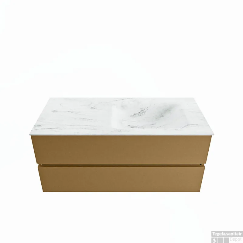 MONDIAZ VICA-DLUX 110cm badmeubel onderkast Oro 2 lades. Inbouw wastafel CLOUD rechts 1 kraangat, kleur Opalo. Betrouwbaar