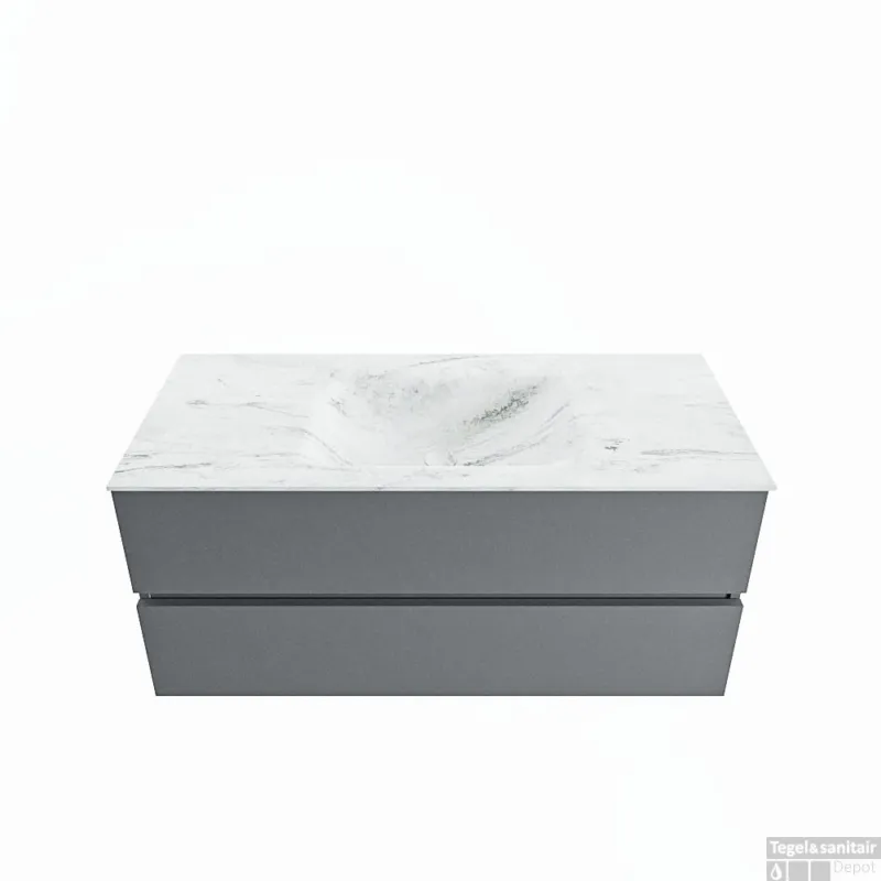 Fabrieksprijs MONDIAZ VICA-DLUX 110cm badmeubel onderkast Plata 2 lades. Inbouw wastafel CLOUD midden zonder kraangat, kleur Opalo.
