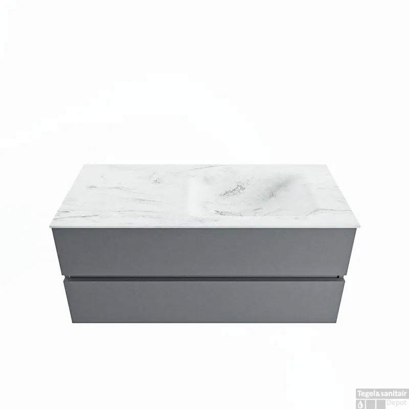 Direct Beschikbaar MONDIAZ VICA-DLUX 110cm badmeubel onderkast Plata 2 lades. Inbouw wastafel CLOUD rechts zonder kraangat, kleur Opalo.