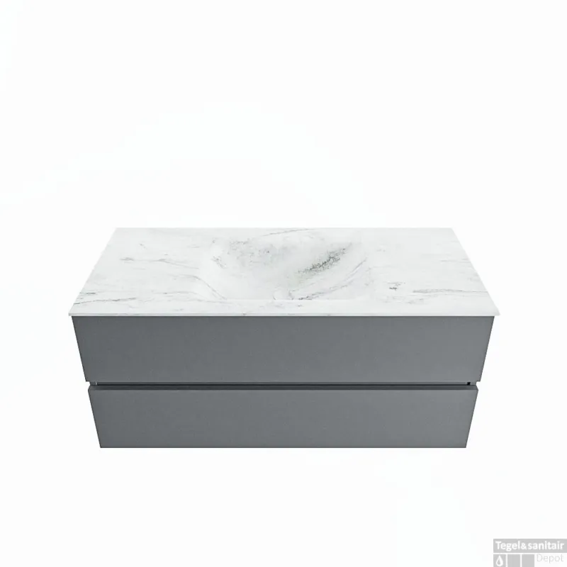 Op = Op MONDIAZ VICA-DLUX 110cm badmeubel onderkast Plata 2 lades. Inbouw wastafel CLOUD midden 1 kraangat, kleur Opalo.