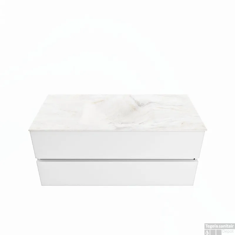 MONDIAZ VICA-DLUX 110cm badmeubel onderkast Talc 2 lades. Inbouw wastafel CLOUD midden zonder kraangat, kleur Ostra. Premium