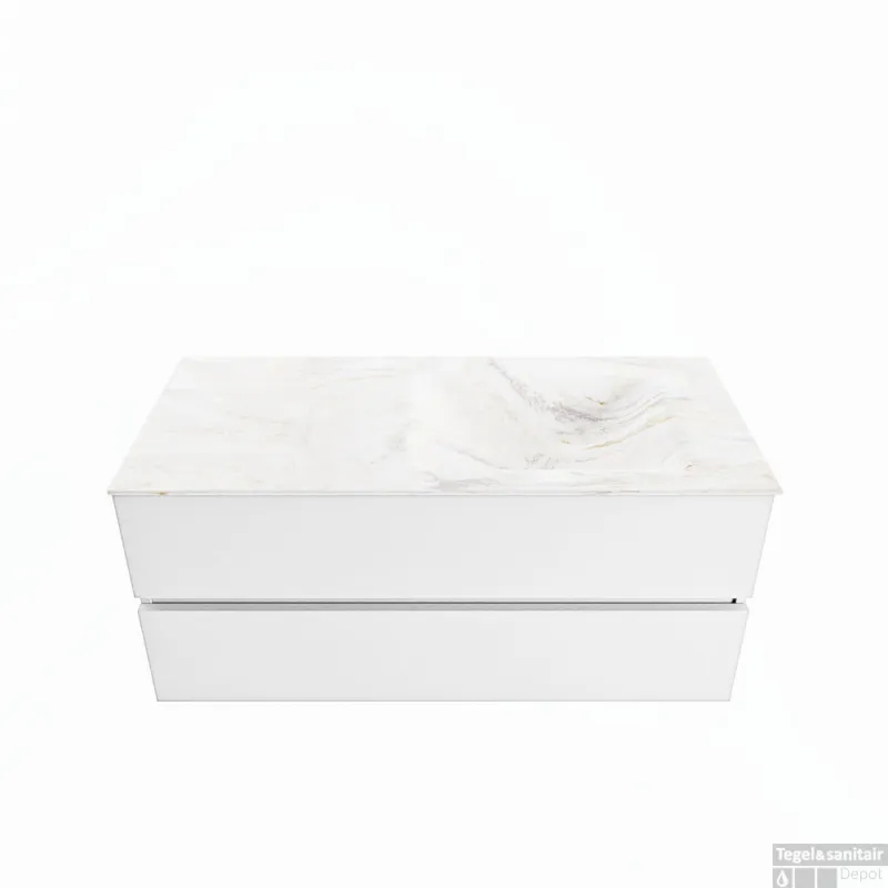 Koop Online MONDIAZ VICA-DLUX 110cm badmeubel onderkast Talc 2 lades. Inbouw wastafel CLOUD rechts zonder kraangat, kleur Ostra.