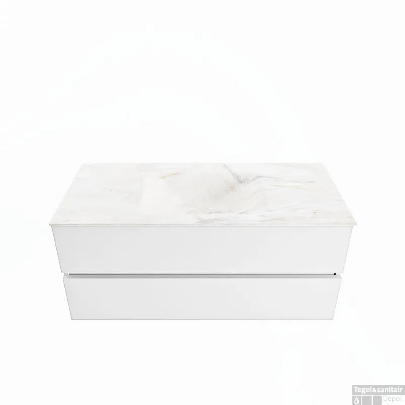 MONDIAZ VICA-DLUX 110cm badmeubel onderkast Talc 2 lades. Inbouw wastafel CLOUD midden 1 kraangat, kleur Ostra. Exclusieve Aanbieding