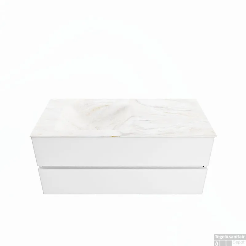 Flitsaanbieding MONDIAZ VICA-DLUX 110cm badmeubel onderkast Talc 2 lades. Inbouw wastafel CLOUD links 1 kraangat, kleur Ostra.