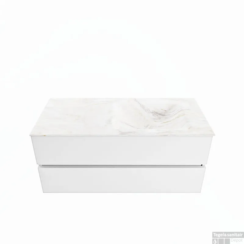 MONDIAZ VICA-DLUX 110cm badmeubel onderkast Talc 2 lades. Inbouw wastafel CLOUD rechts 1 kraangat, kleur Ostra. Beperkte Voorraad