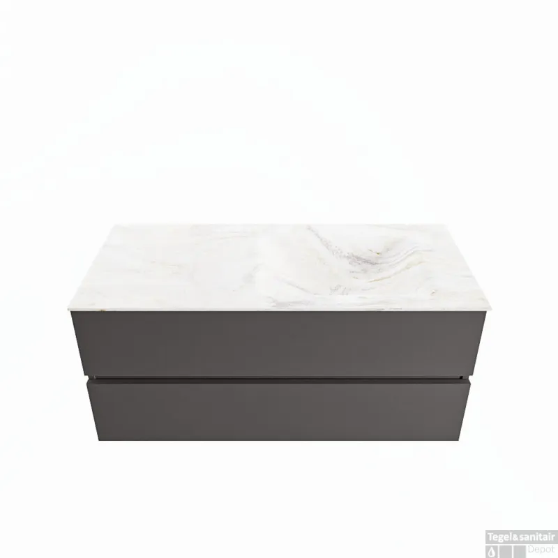 MONDIAZ VICA-DLUX 110cm badmeubel onderkast Dark grey 2 lades. Inbouw wastafel CLOUD rechts zonder kraangat, kleur Ostra. Favoriet