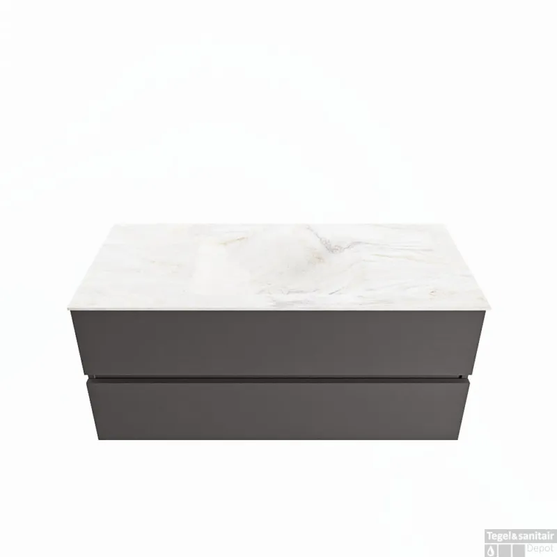 Exclusieve Aanbieding MONDIAZ VICA-DLUX 110cm badmeubel onderkast Dark grey 2 lades. Inbouw wastafel CLOUD midden 1 kraangat, kleur Ostra.