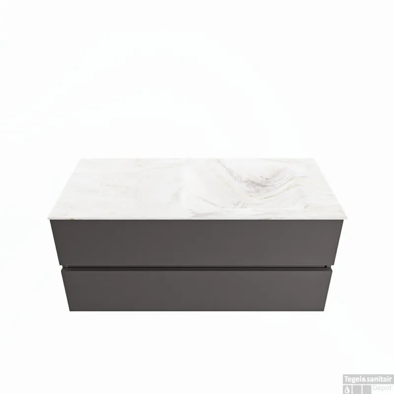Alleen Vandaag MONDIAZ VICA-DLUX 110cm badmeubel onderkast Dark grey 2 lades. Inbouw wastafel CLOUD rechts 1 kraangat, kleur Ostra.