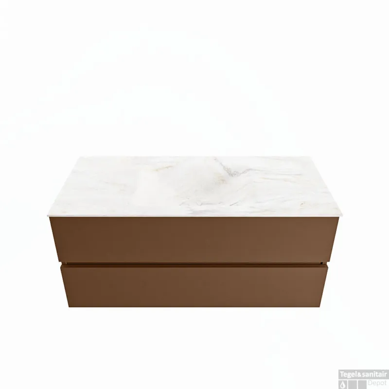 MONDIAZ VICA-DLUX 110cm badmeubel onderkast Rust 2 lades. Inbouw wastafel CLOUD midden zonder kraangat, kleur Ostra. Flitsaanbieding