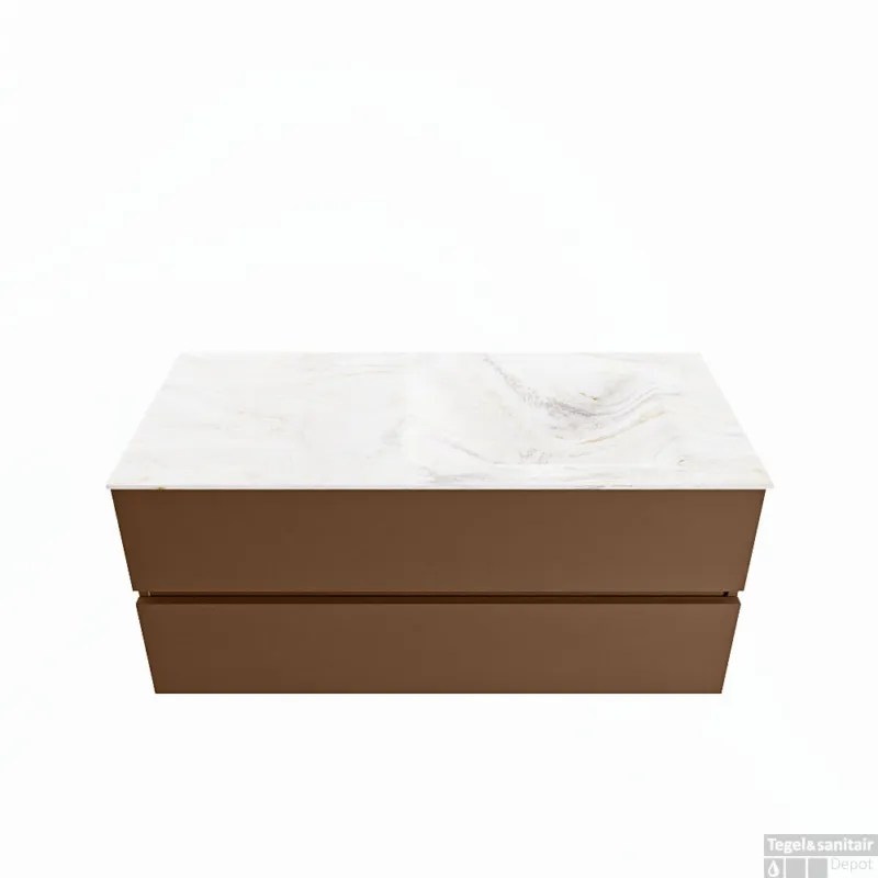 Hete Deal MONDIAZ VICA-DLUX 110cm badmeubel onderkast Rust 2 lades. Inbouw wastafel CLOUD rechts zonder kraangat, kleur Ostra.