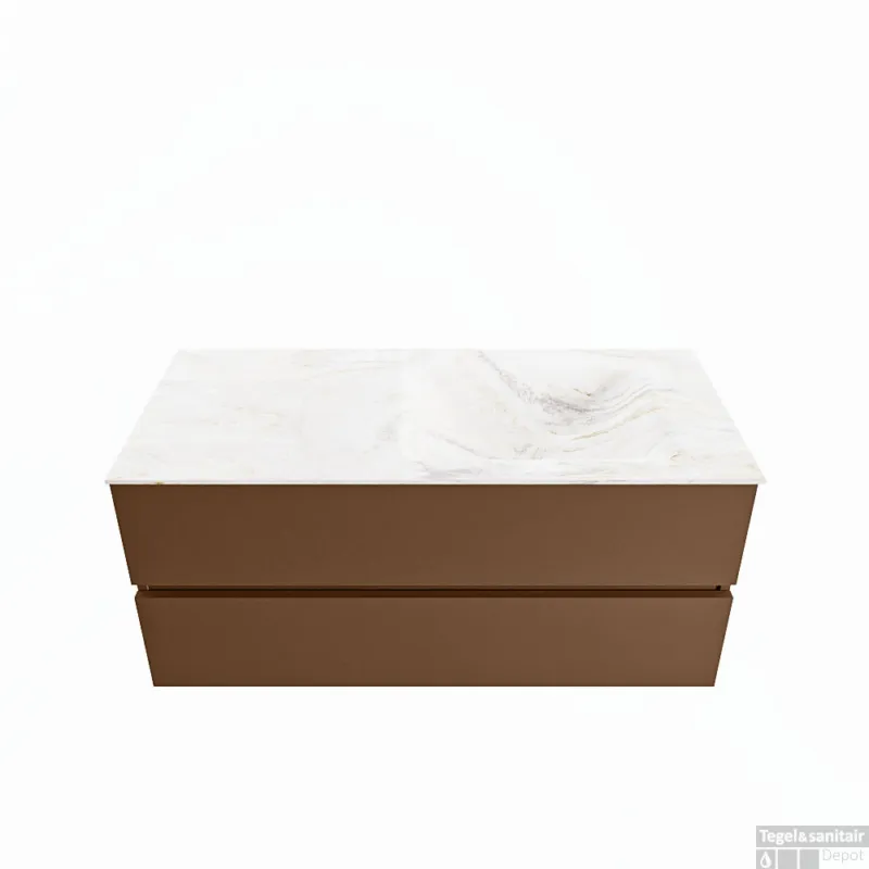 Koop Online MONDIAZ VICA-DLUX 110cm badmeubel onderkast Rust 2 lades. Inbouw wastafel CLOUD rechts 1 kraangat, kleur Ostra.
