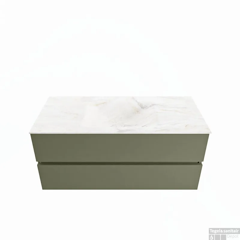 Nieuw MONDIAZ VICA-DLUX 110cm badmeubel onderkast Army 2 lades. Inbouw wastafel CLOUD midden zonder kraangat, kleur Ostra.