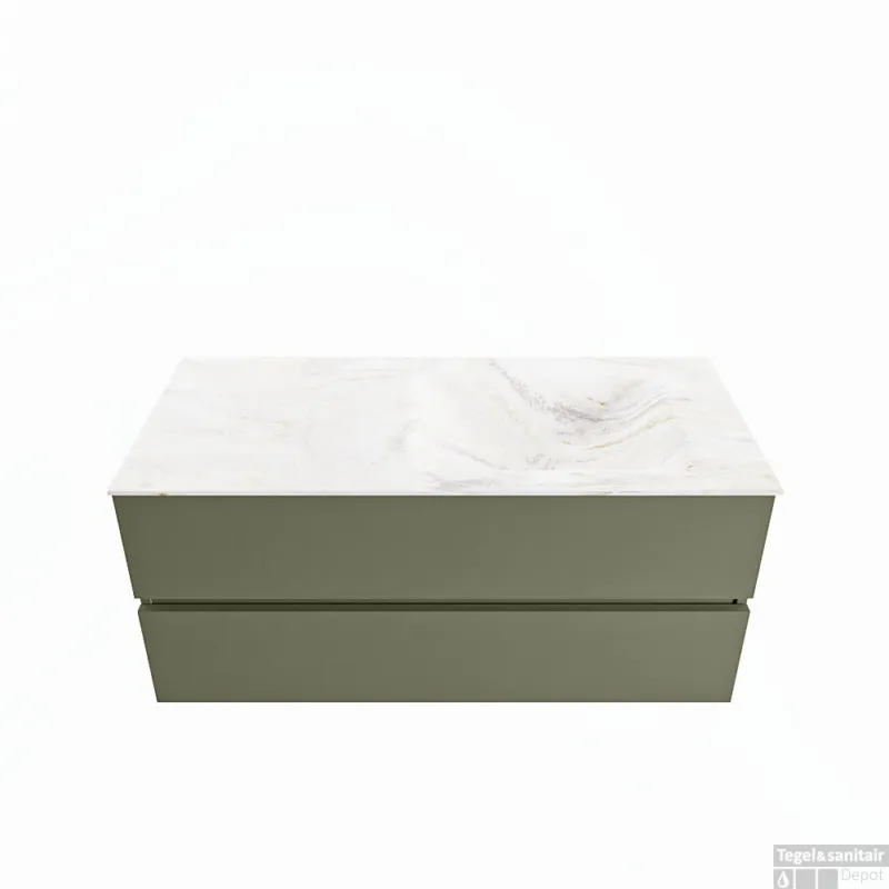 MONDIAZ VICA-DLUX 110cm badmeubel onderkast Army 2 lades. Inbouw wastafel CLOUD rechts zonder kraangat, kleur Ostra. Favoriet
