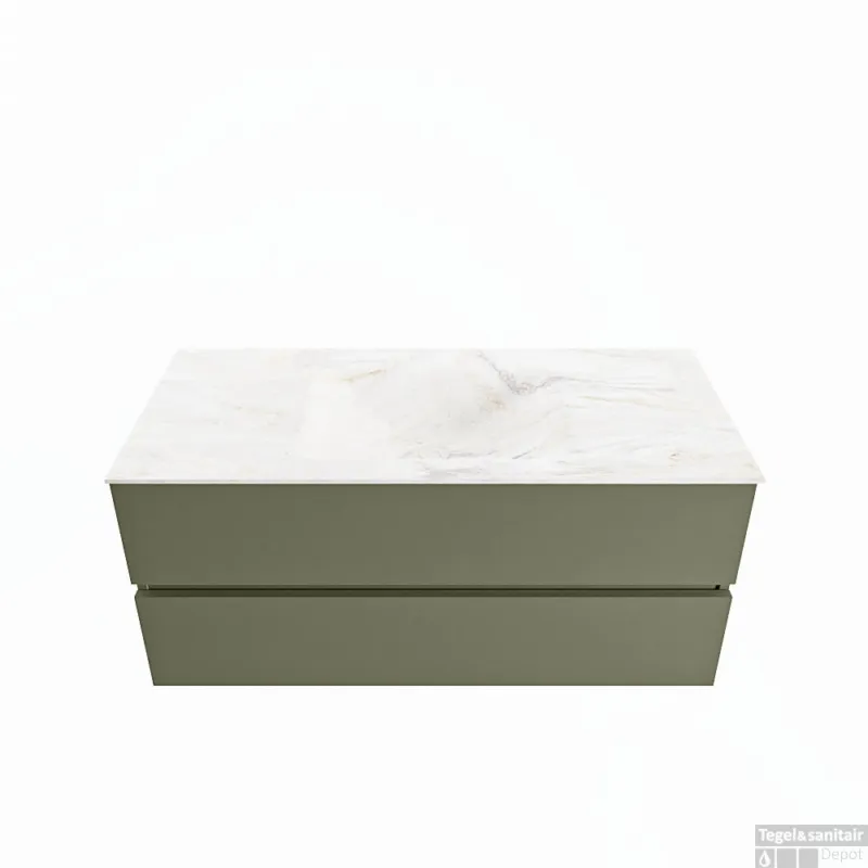 MONDIAZ VICA-DLUX 110cm badmeubel onderkast Army 2 lades. Inbouw wastafel CLOUD midden 1 kraangat, kleur Ostra. Op = Op