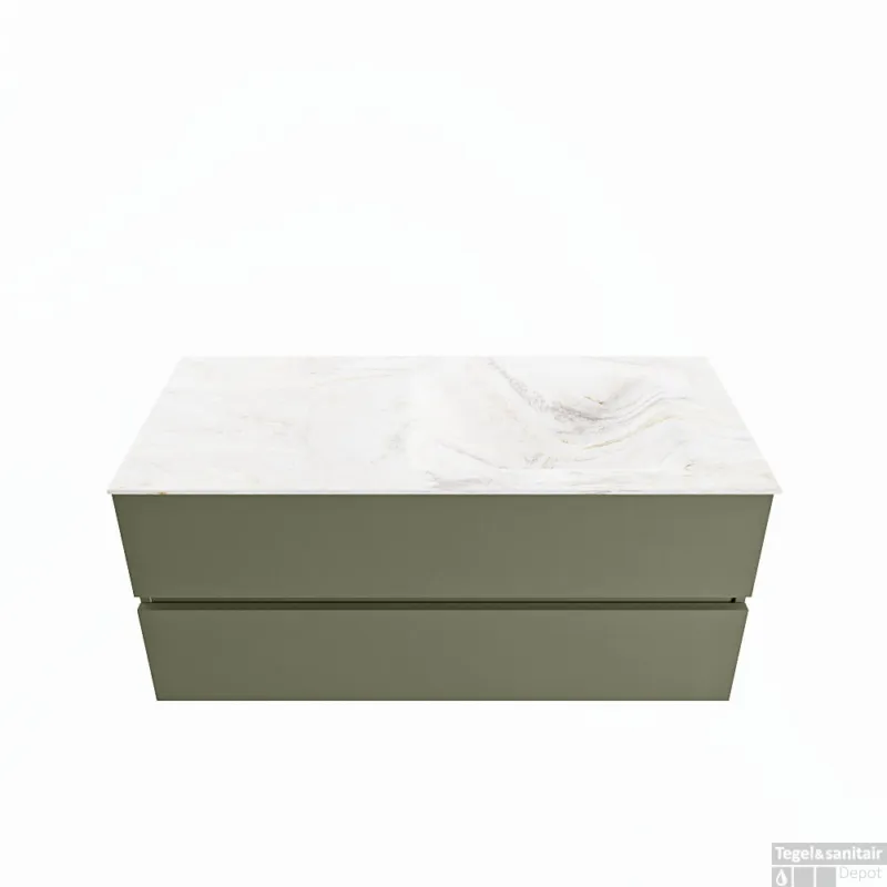 MONDIAZ VICA-DLUX 110cm badmeubel onderkast Army 2 lades. Inbouw wastafel CLOUD rechts 1 kraangat, kleur Ostra. Koopje