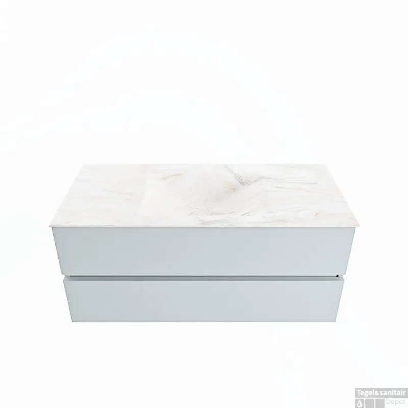 MONDIAZ VICA-DLUX 110cm badmeubel onderkast Clay 2 lades. Inbouw wastafel CLOUD midden zonder kraangat, kleur Ostra. Superprijs