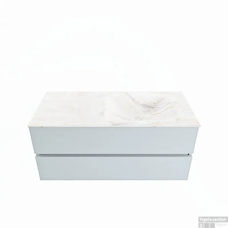 MONDIAZ VICA-DLUX 110cm badmeubel onderkast Clay 2 lades. Inbouw wastafel CLOUD rechts zonder kraangat, kleur Ostra. Meest Verkocht