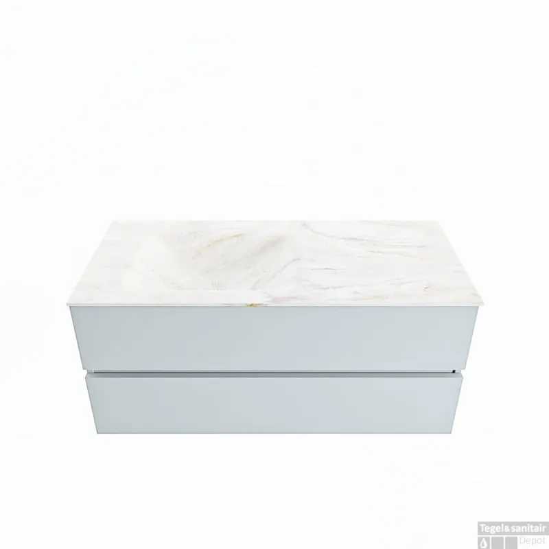Seizoensaanbieding MONDIAZ VICA-DLUX 110cm badmeubel onderkast Clay 2 lades. Inbouw wastafel CLOUD links 1 kraangat, kleur Ostra.