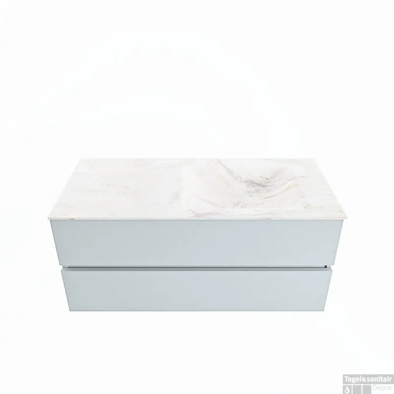 MONDIAZ VICA-DLUX 110cm badmeubel onderkast Clay 2 lades. Inbouw wastafel CLOUD rechts 1 kraangat, kleur Ostra. Voordeelprijs