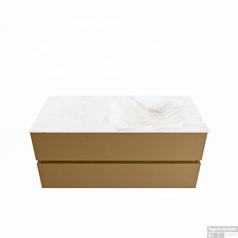 Gratis Retour MONDIAZ VICA-DLUX 110cm badmeubel onderkast Oro 2 lades. Inbouw wastafel CLOUD rechts 1 kraangat, kleur Ostra.