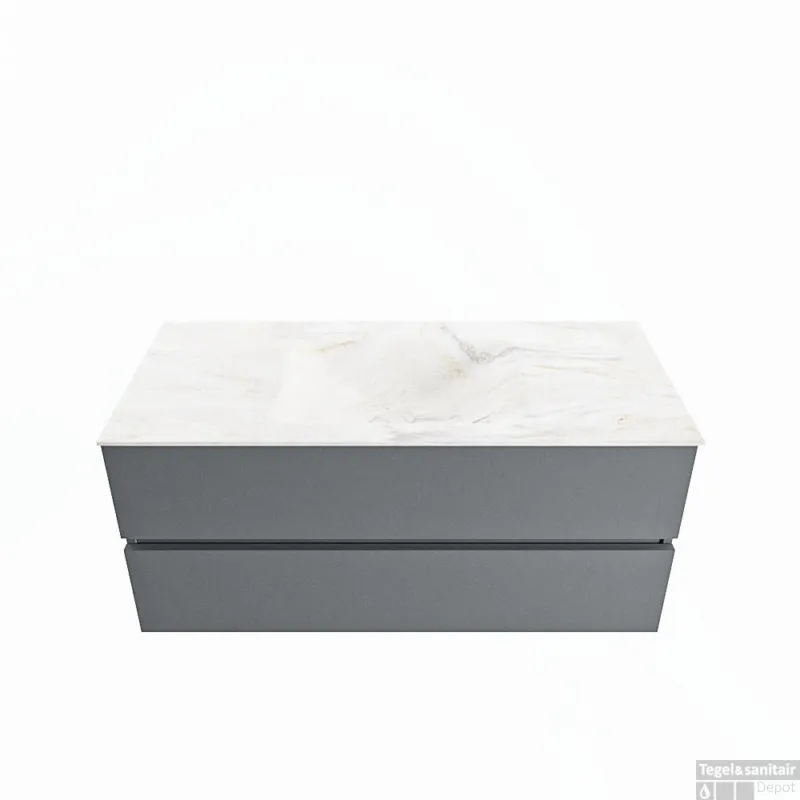 Lage Prijs MONDIAZ VICA-DLUX 110cm badmeubel onderkast Plata 2 lades. Inbouw wastafel CLOUD midden zonder kraangat, kleur Ostra.