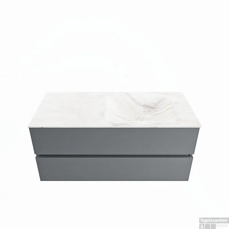 Koop Online MONDIAZ VICA-DLUX 110cm badmeubel onderkast Plata 2 lades. Inbouw wastafel CLOUD rechts zonder kraangat, kleur Ostra.