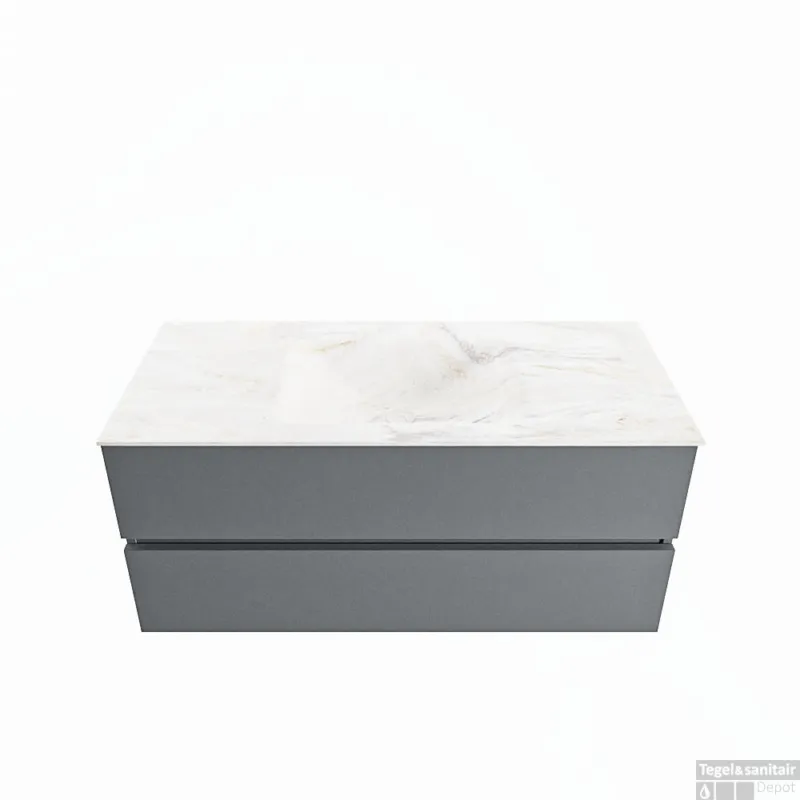 MONDIAZ VICA-DLUX 110cm badmeubel onderkast Plata 2 lades. Inbouw wastafel CLOUD midden 1 kraangat, kleur Ostra. Superprijs