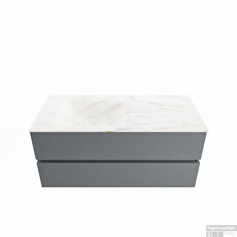 MONDIAZ VICA-DLUX 110cm badmeubel onderkast Plata 2 lades. Inbouw wastafel CLOUD links 1 kraangat, kleur Ostra. Merkproduct