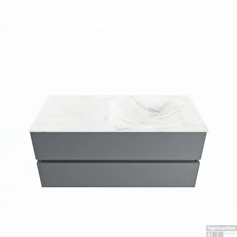 Koop Online MONDIAZ VICA-DLUX 110cm badmeubel onderkast Plata 2 lades. Inbouw wastafel CLOUD rechts 1 kraangat, kleur Ostra.
