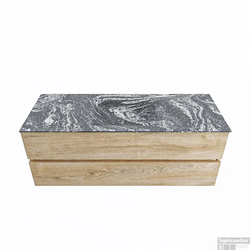 MONDIAZ VICA-DLUX 130cm badmeubel onderkast Washed Oak 2 lades. Inbouw wastafel CLOUD midden zonder kraangat, kleur Lava. Express Levering
