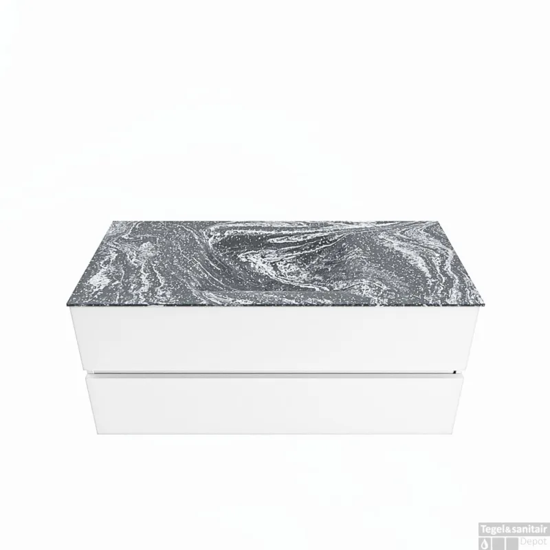 Koop Online MONDIAZ VICA-DLUX 110cm badmeubel onderkast Talc 2 lades. Inbouw wastafel CLOUD midden zonder kraangat, kleur Lava.