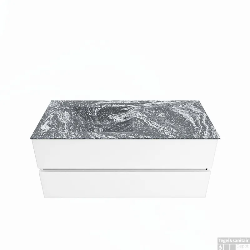 Speciale Aanbieding MONDIAZ VICA-DLUX 110cm badmeubel onderkast Talc 2 lades. Inbouw wastafel CLOUD links zonder kraangat, kleur Lava.