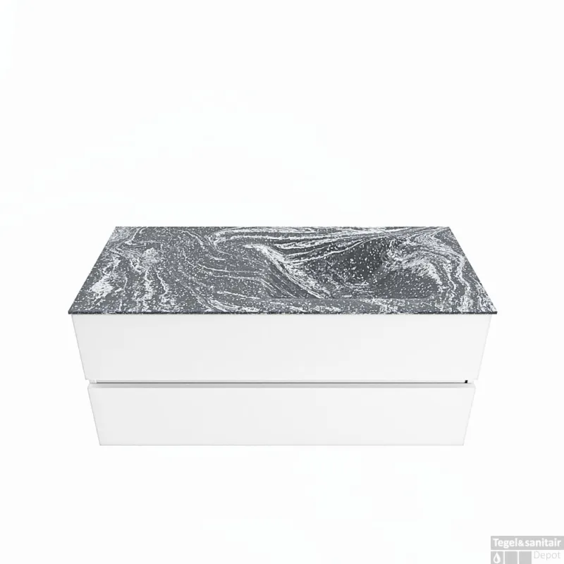 Laatste Kans MONDIAZ VICA-DLUX 110cm badmeubel onderkast Talc 2 lades. Inbouw wastafel CLOUD rechts zonder kraangat, kleur Lava.
