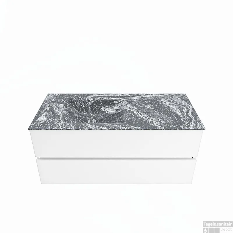 MONDIAZ VICA-DLUX 110cm badmeubel onderkast Talc 2 lades. Inbouw wastafel CLOUD links 1 kraangat, kleur Lava. Premium
