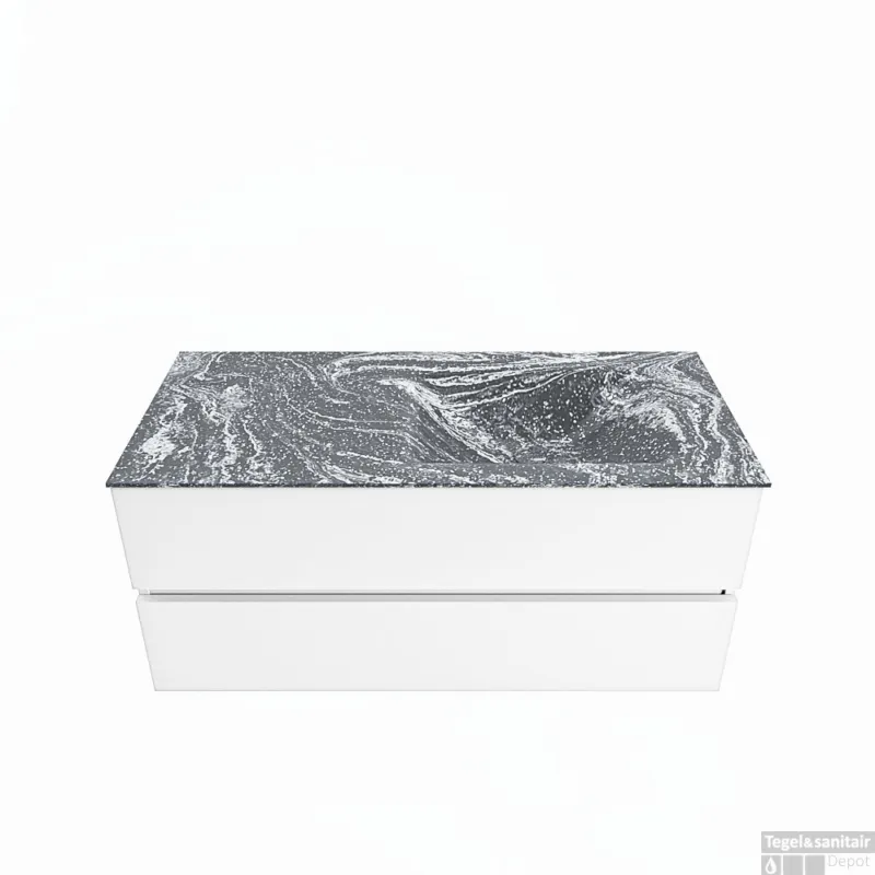 Voordeelprijs MONDIAZ VICA-DLUX 110cm badmeubel onderkast Talc 2 lades. Inbouw wastafel CLOUD rechts 1 kraangat, kleur Lava.