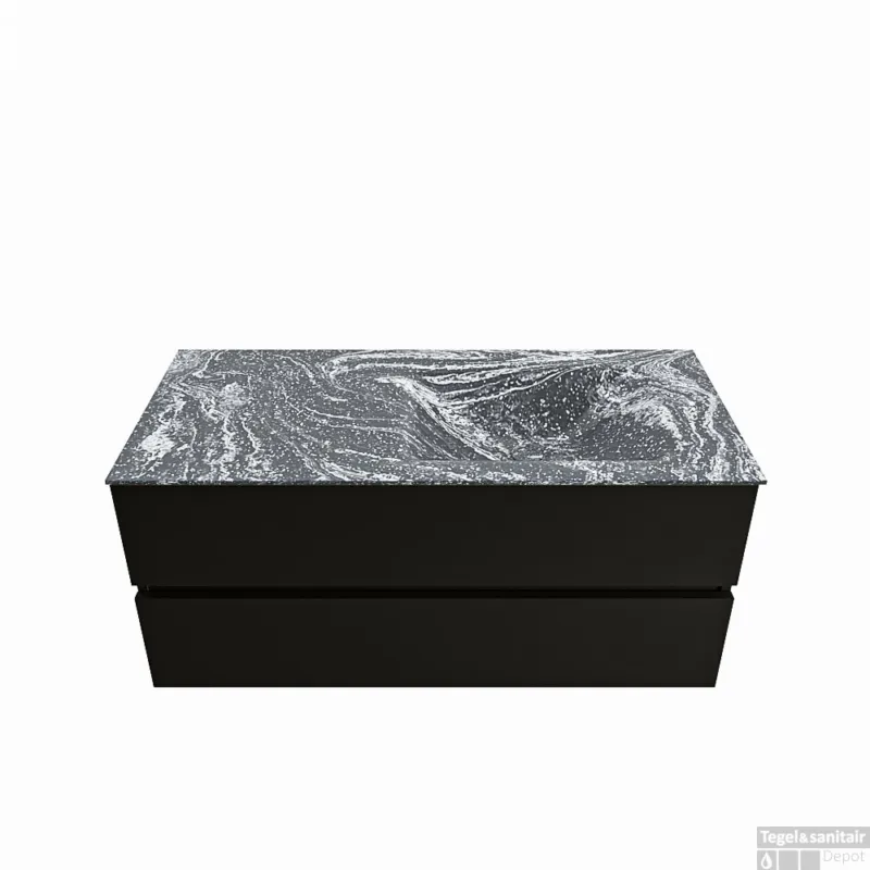 Must-Have MONDIAZ VICA-DLUX 110cm badmeubel onderkast Urban 2 lades. Inbouw wastafel CLOUD rechts zonder kraangat, kleur Lava.