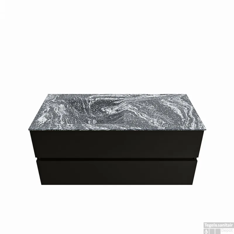 MONDIAZ VICA-DLUX 110cm badmeubel onderkast Urban 2 lades. Inbouw wastafel CLOUD links 1 kraangat, kleur Lava. Voordeelprijs
