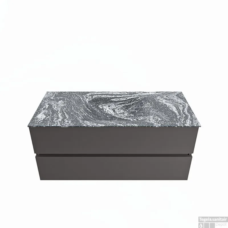 Actieprijs MONDIAZ VICA-DLUX 110cm badmeubel onderkast Dark grey 2 lades. Inbouw wastafel CLOUD midden zonder kraangat, kleur Lava.