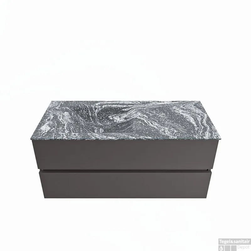 MONDIAZ VICA-DLUX 110cm badmeubel onderkast Dark grey 2 lades. Inbouw wastafel CLOUD links zonder kraangat, kleur Lava. Populair