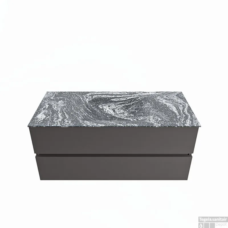 Laatste Versie MONDIAZ VICA-DLUX 110cm badmeubel onderkast Dark grey 2 lades. Inbouw wastafel CLOUD midden 1 kraangat, kleur Lava.