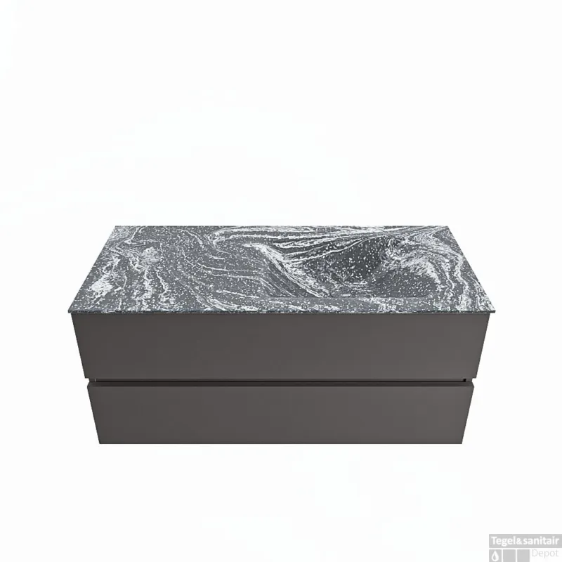 MONDIAZ VICA-DLUX 110cm badmeubel onderkast Dark grey 2 lades. Inbouw wastafel CLOUD rechts 1 kraangat, kleur Lava. Fabrieksprijs