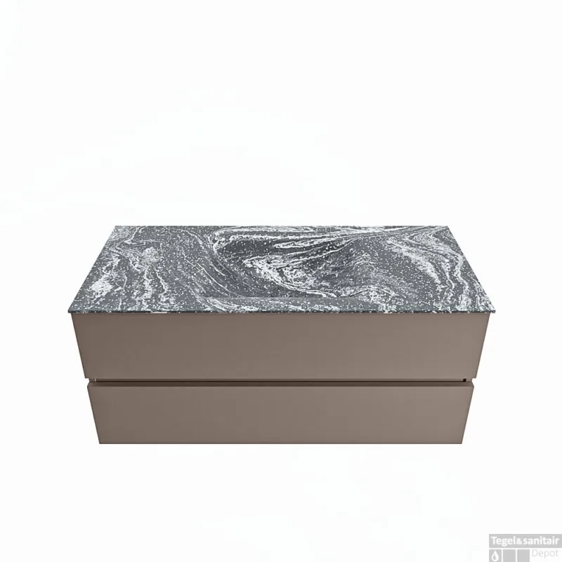 Gratis Retour MONDIAZ VICA-DLUX 110cm badmeubel onderkast Smoke 2 lades. Inbouw wastafel CLOUD midden zonder kraangat, kleur Lava.