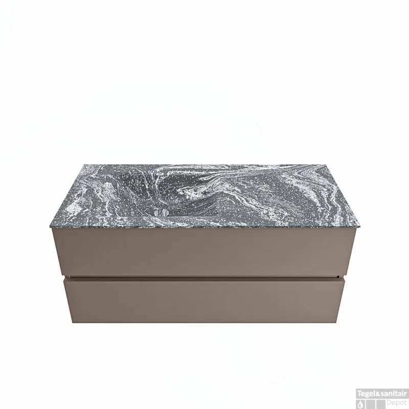 Uitverkoop MONDIAZ VICA-DLUX 110cm badmeubel onderkast Smoke 2 lades. Inbouw wastafel CLOUD links zonder kraangat, kleur Lava.