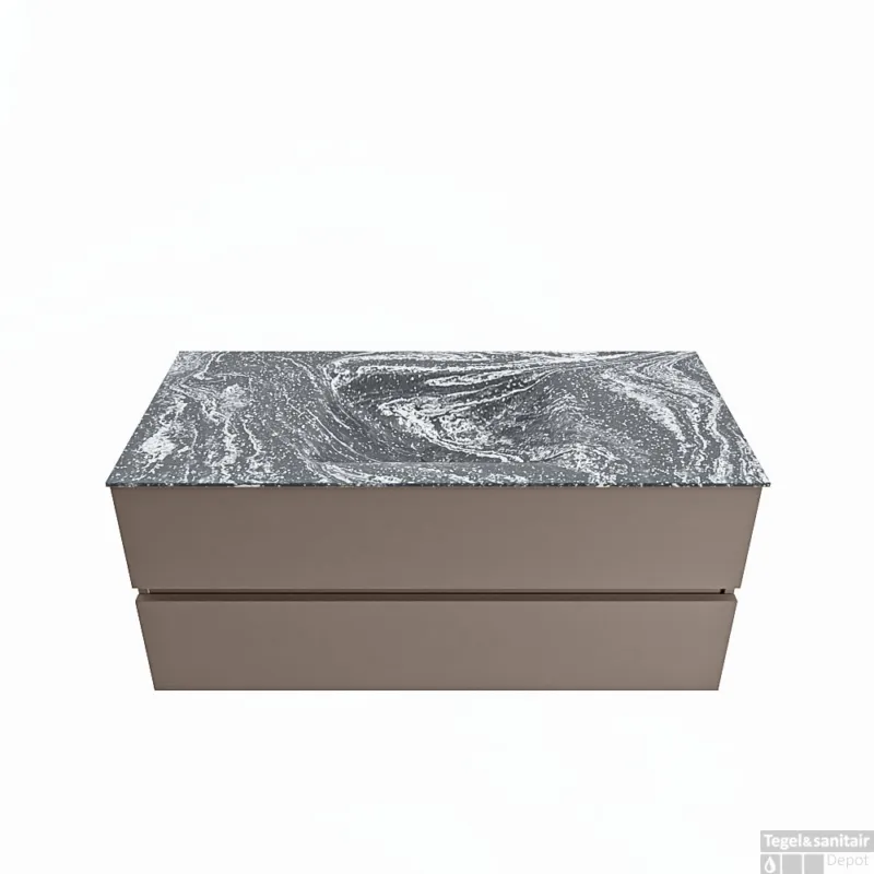 MONDIAZ VICA-DLUX 110cm badmeubel onderkast Smoke 2 lades. Inbouw wastafel CLOUD midden 1 kraangat, kleur Lava. Koopje