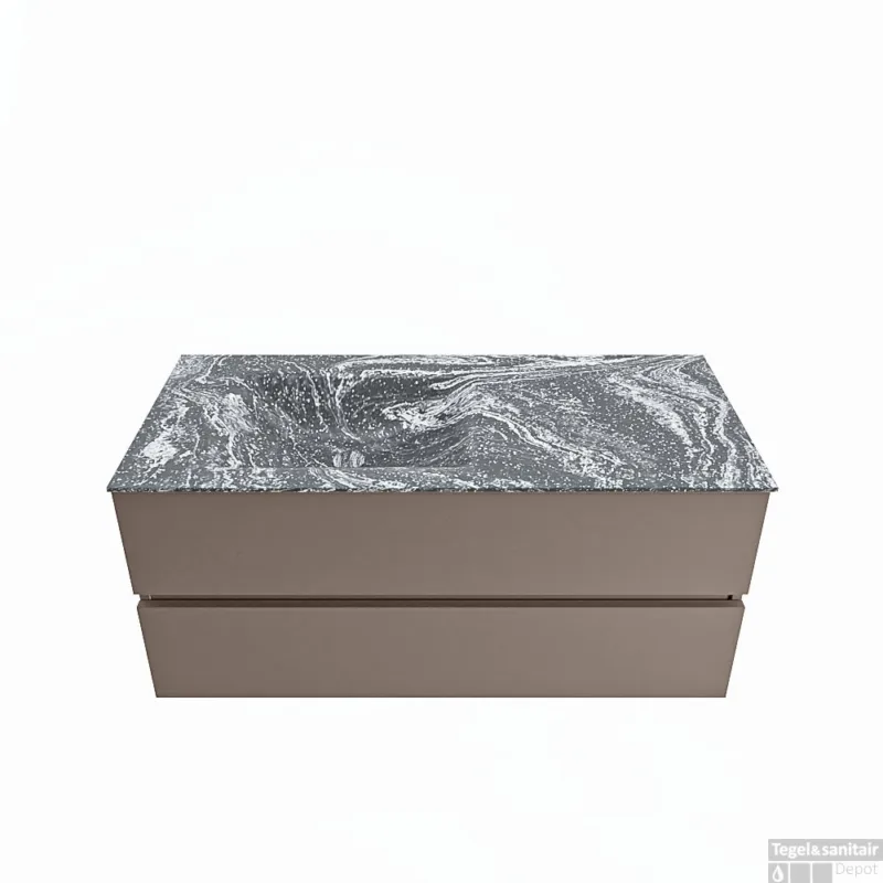 MONDIAZ VICA-DLUX 110cm badmeubel onderkast Smoke 2 lades. Inbouw wastafel CLOUD links 1 kraangat, kleur Lava. Dagaanbieding