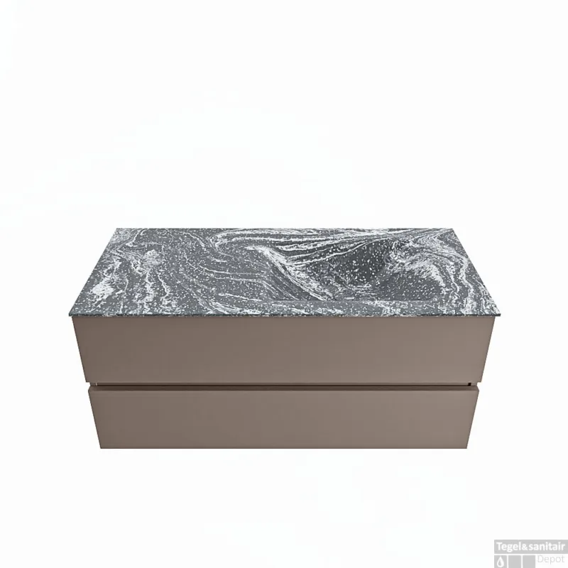 MONDIAZ VICA-DLUX 110cm badmeubel onderkast Smoke 2 lades. Inbouw wastafel CLOUD rechts 1 kraangat, kleur Lava. Snelle Levering