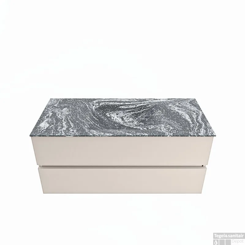 MONDIAZ VICA-DLUX 110cm badmeubel onderkast Linen 2 lades. Inbouw wastafel CLOUD midden zonder kraangat, kleur Lava. Beperkte Voorraad