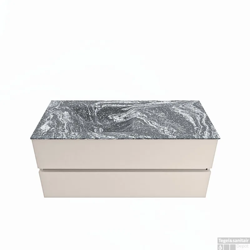 Direct Beschikbaar MONDIAZ VICA-DLUX 110cm badmeubel onderkast Linen 2 lades. Inbouw wastafel CLOUD links zonder kraangat, kleur Lava.